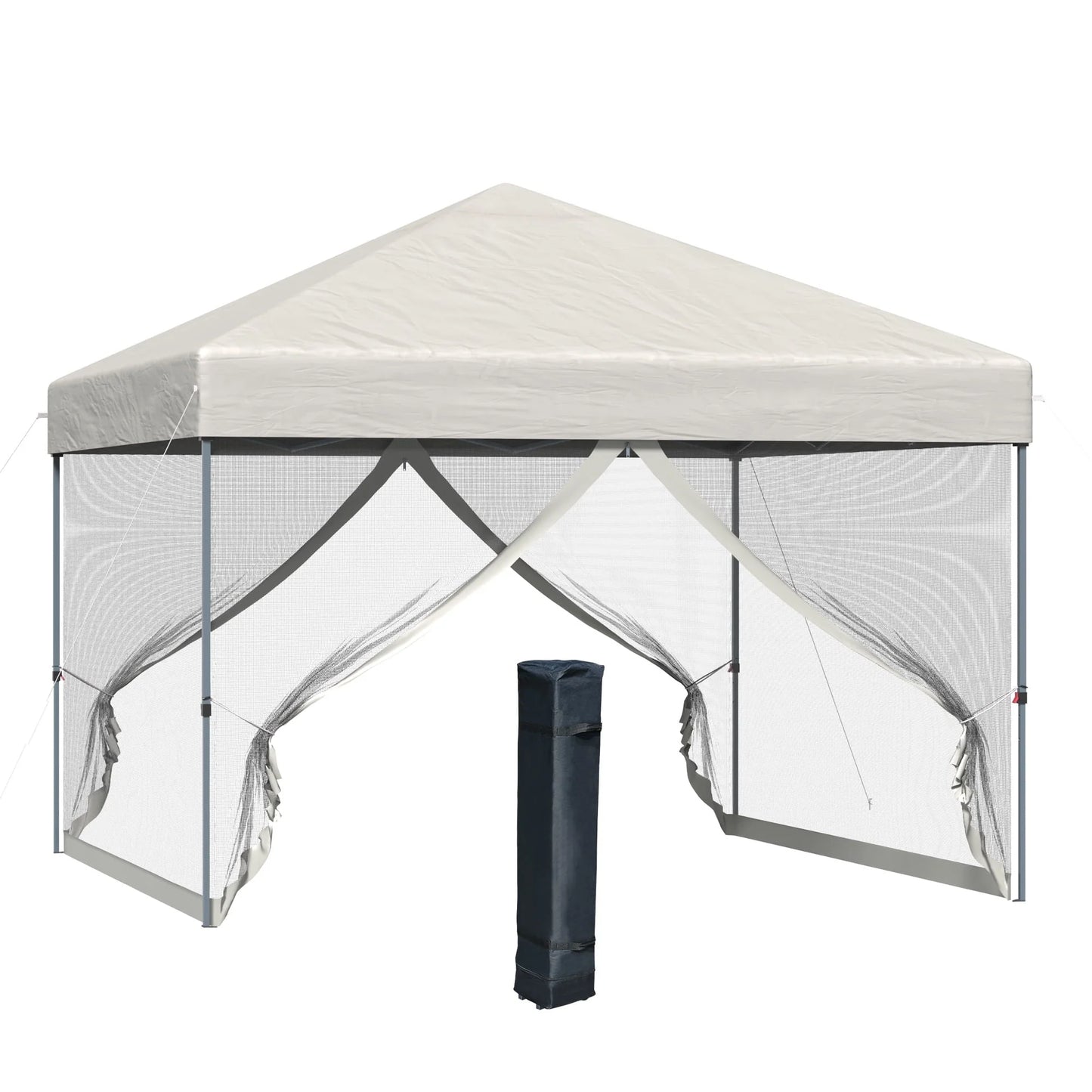 Outsunny 10' x 10' Pop Up Canopy Tent, Tents for Parties with Netting and Wheeled Carry Bag, Height Adjustable Instant Sun Shelter, for Outdoor, Garden, Patio, Beige