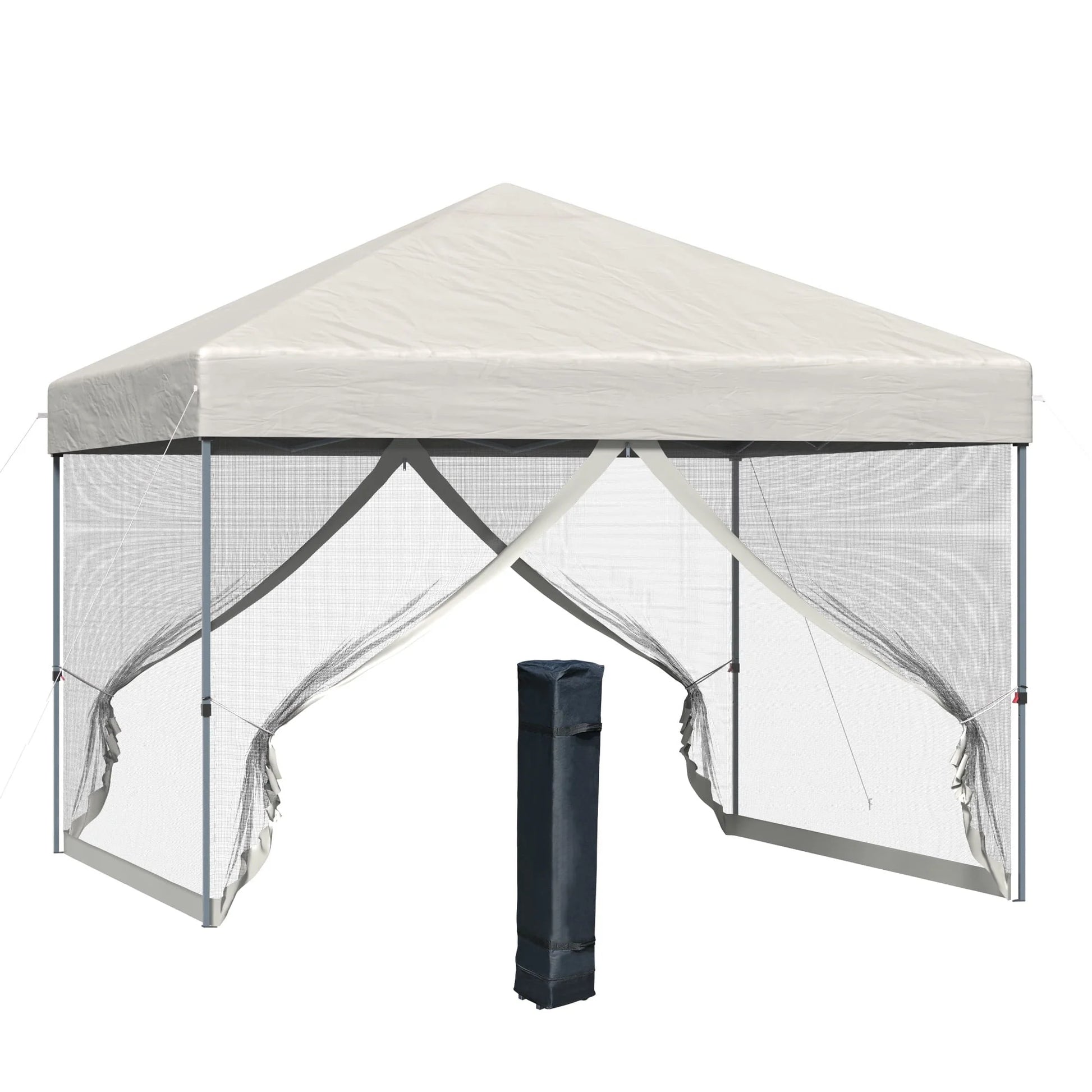 Outsunny 10' x 10' Pop Up Canopy Tent, Tents for Parties with Netting and Wheeled Carry Bag, Height Adjustable Instant Sun Shelter, for Outdoor, Garden, Patio, Beige