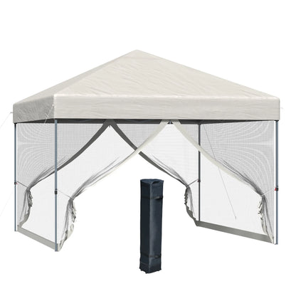 Outsunny 10' x 10' Pop Up Canopy Tent, Tents for Parties with Netting and Wheeled Carry Bag, Height Adjustable Instant Sun Shelter, for Outdoor, Garden, Patio, Beige