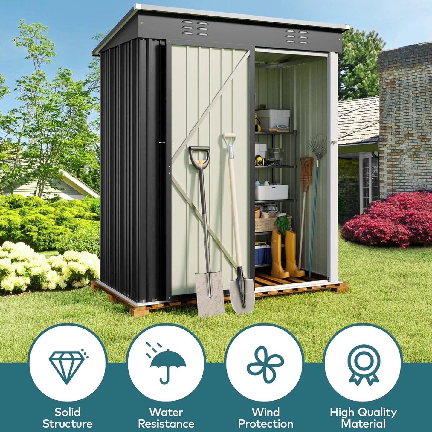 5'x3' Outdoor Storage Shed, Lofka Metal Storage Tool Shed with Single Lockable Door, for Bike| Garden Tools| Patio, Grey