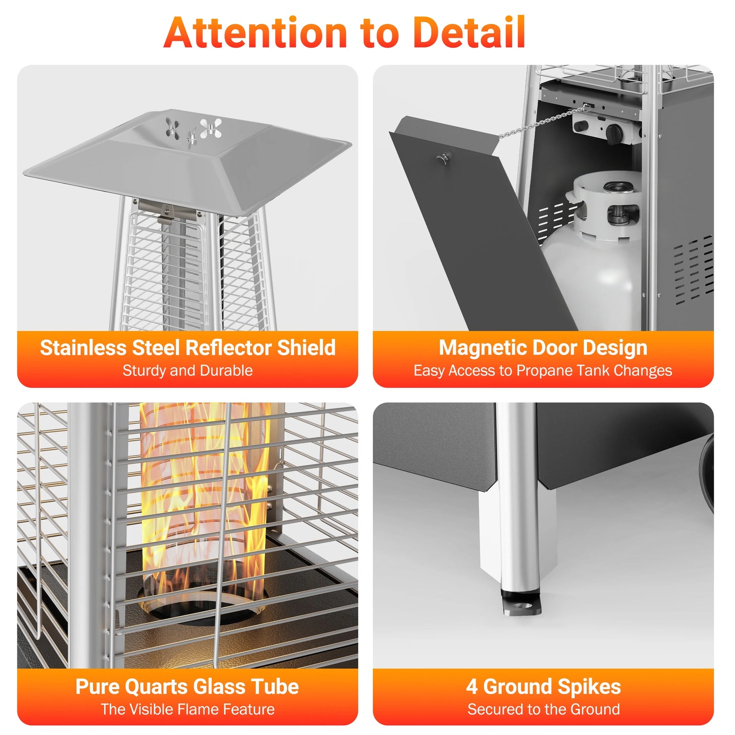 Segmart 48,000 BTU Pyramid Patio Heater, Tall Standing Outdoor Propane Heater with Wheels & Tip-Over Safety Protection, Visible Flame Glass Tube for Backyard, Garden, Commercial Use - Gray