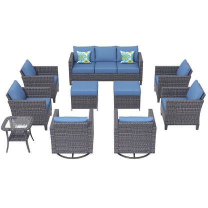 Ovios 10 Pieces Outdoor Patio Furniture with 360° Swivel Rocking Chairs All Weather Patio Sectional Sofa Set for Balcony