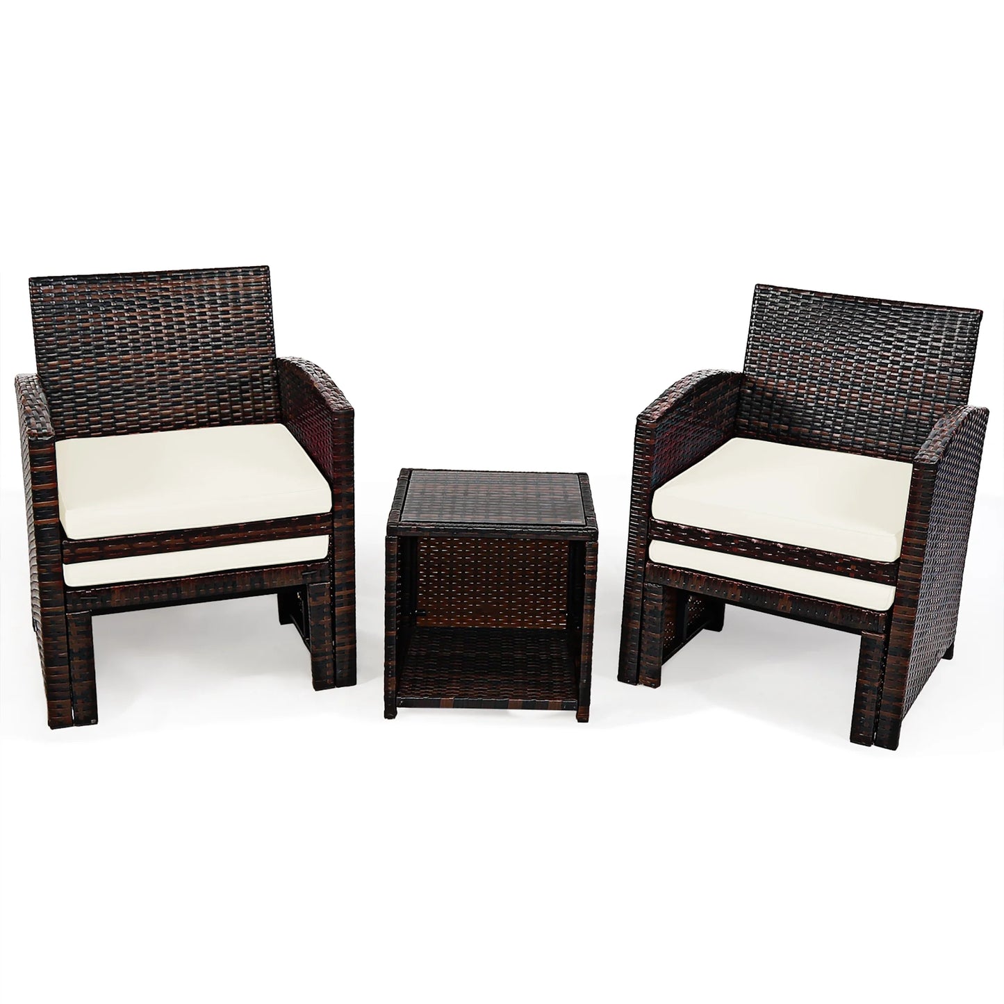 Costway 5PCS Patio Rattan Wicker Furniture Set Sofa Ottoman W/Cushions White