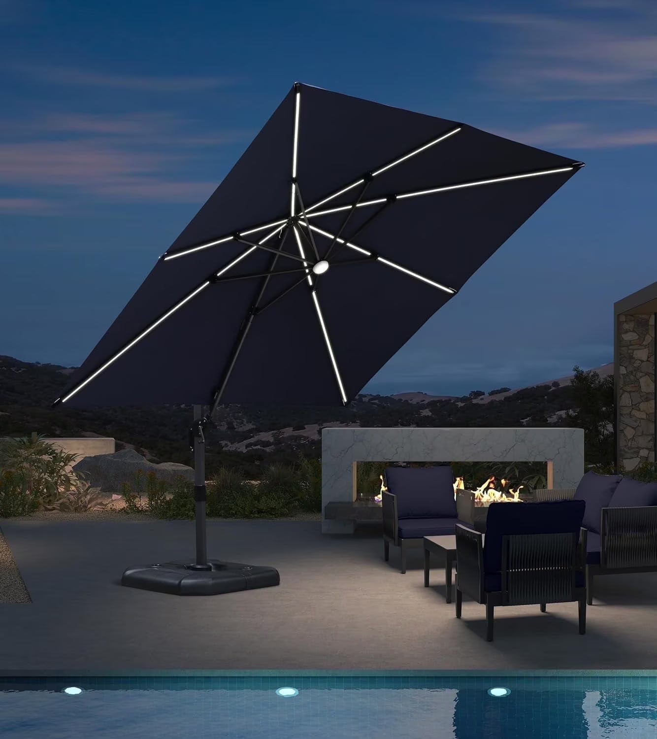 PURPLE LEAF 8x8 Ft Cantilever Umbrella Square Outdoor Patio Umbrella Large Offset Hanging Umbrella Aluminum Umbrella with 360° Rotation Adjustable Garden Pool Umbrella,Beige
