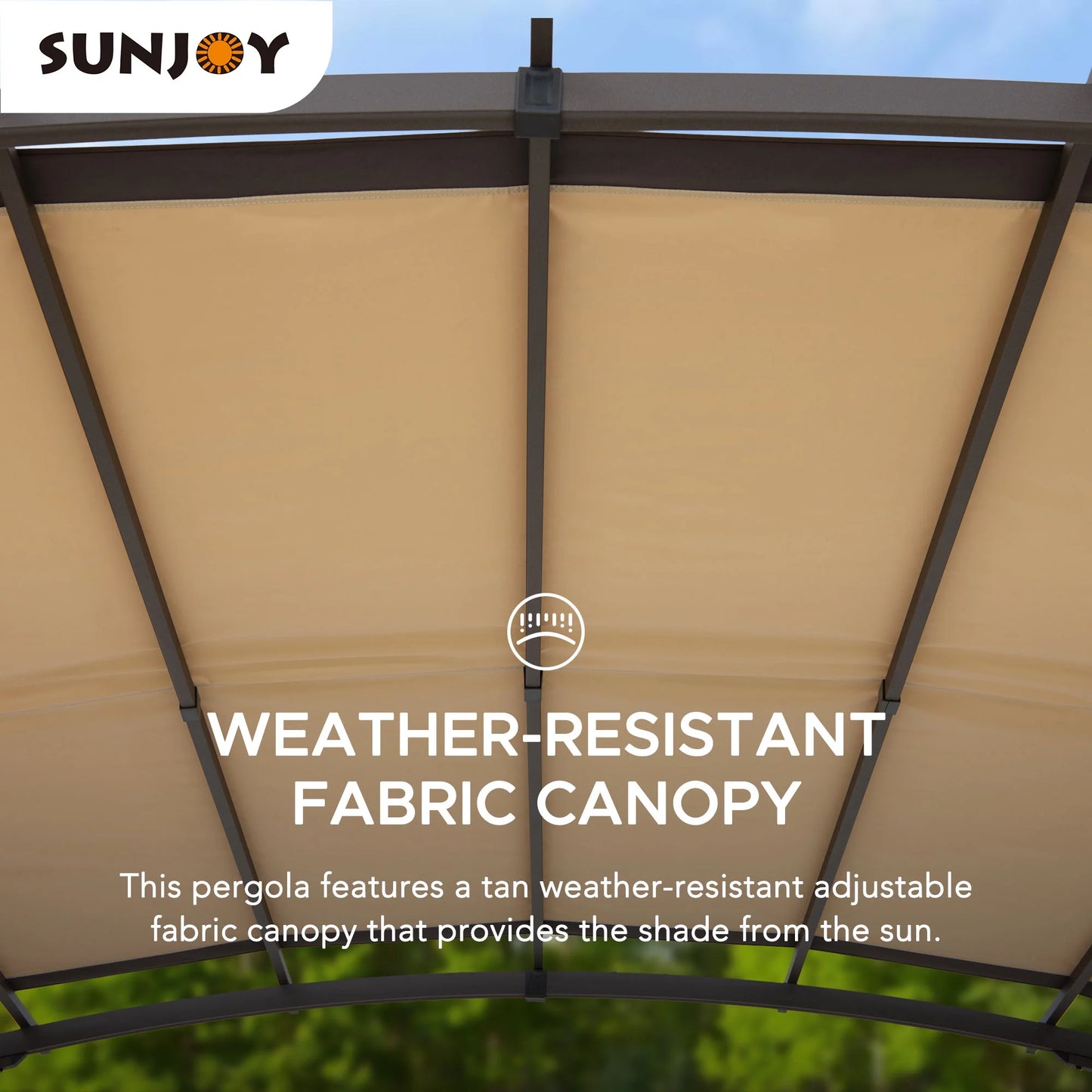 Sunjoy Lindt 9.5 x 11 ft. Outdoor Steel Arched Pergola with Adjustable Canopy for Patio, Backyard, and Garden, Tan & Brown