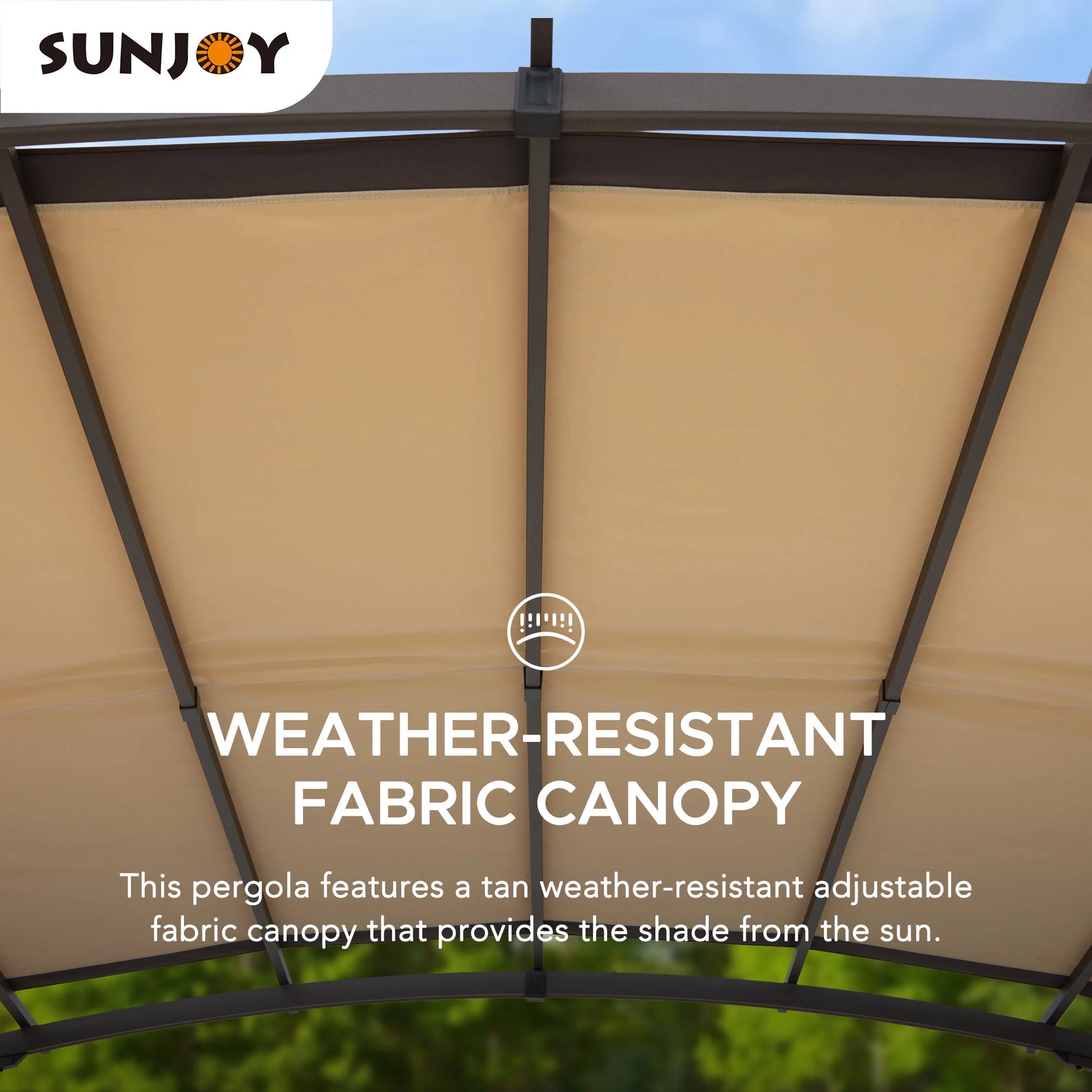 Sunjoy Lindt 9.5 x 11 ft. Outdoor Steel Arched Pergola with Adjustable Canopy for Patio, Backyard, and Garden, Tan & Brown