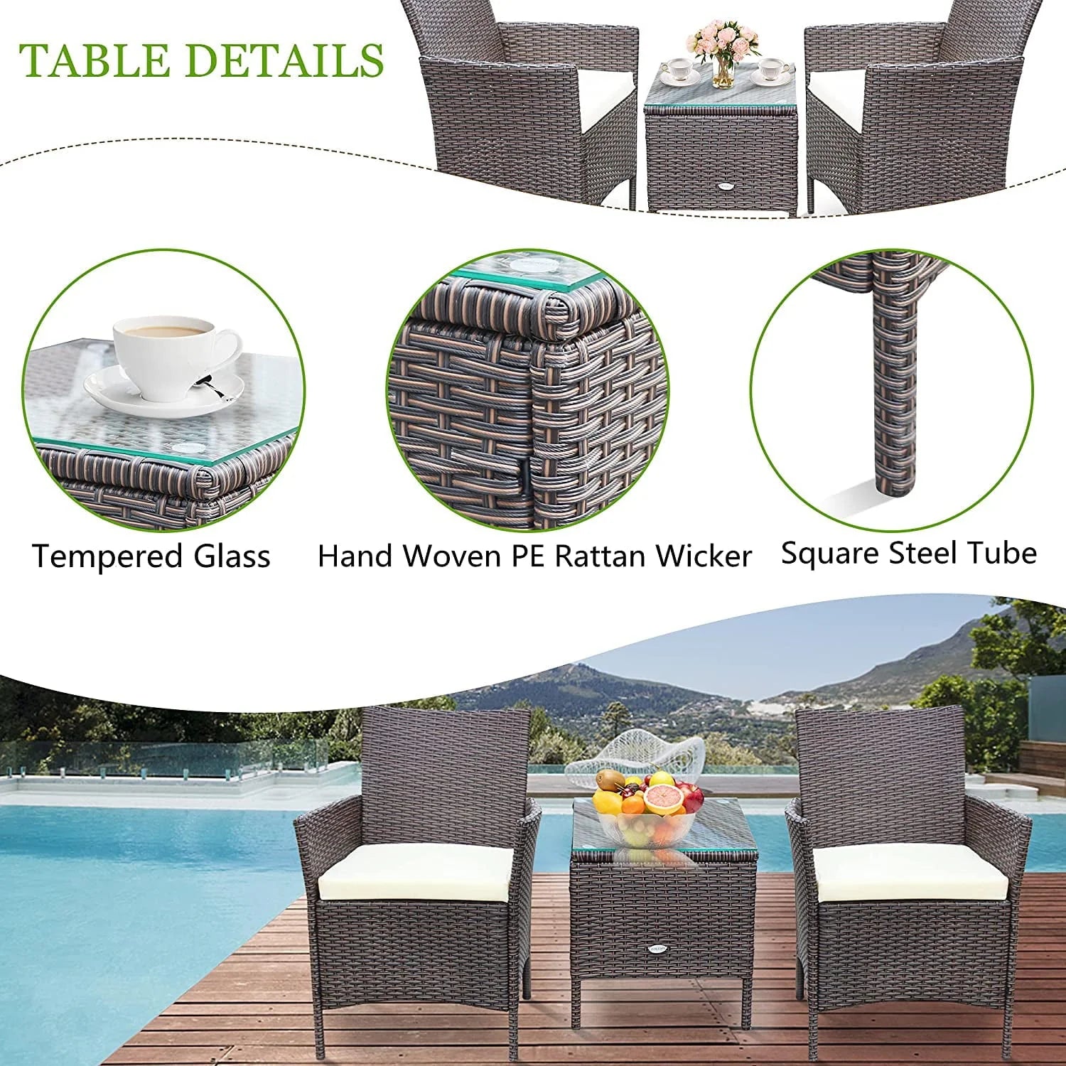 Devoko 3 Pieces Outdoor Furniture Sets Rattan Wicker Chairs Patio Conversation Set, Beige