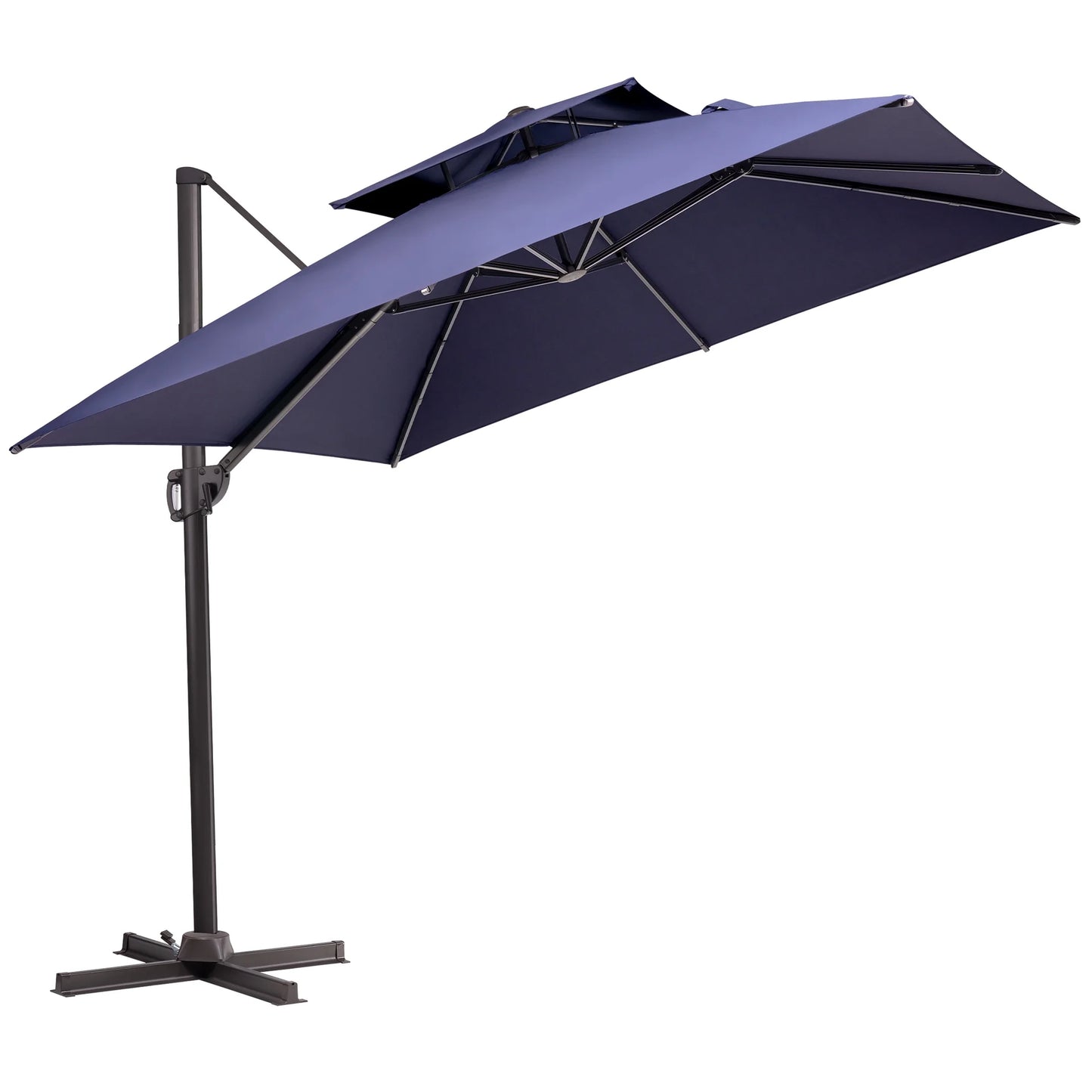 Pellebant 10 ft. x 10 ft. Square Double Top Patio Cantilever Umbrella, Navy Blue