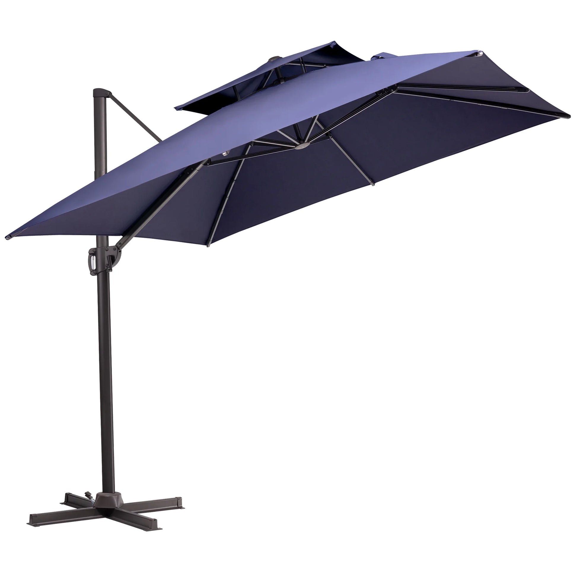 Pellebant 10 ft. x 10 ft. Square Double Top Patio Cantilever Umbrella, Navy Blue