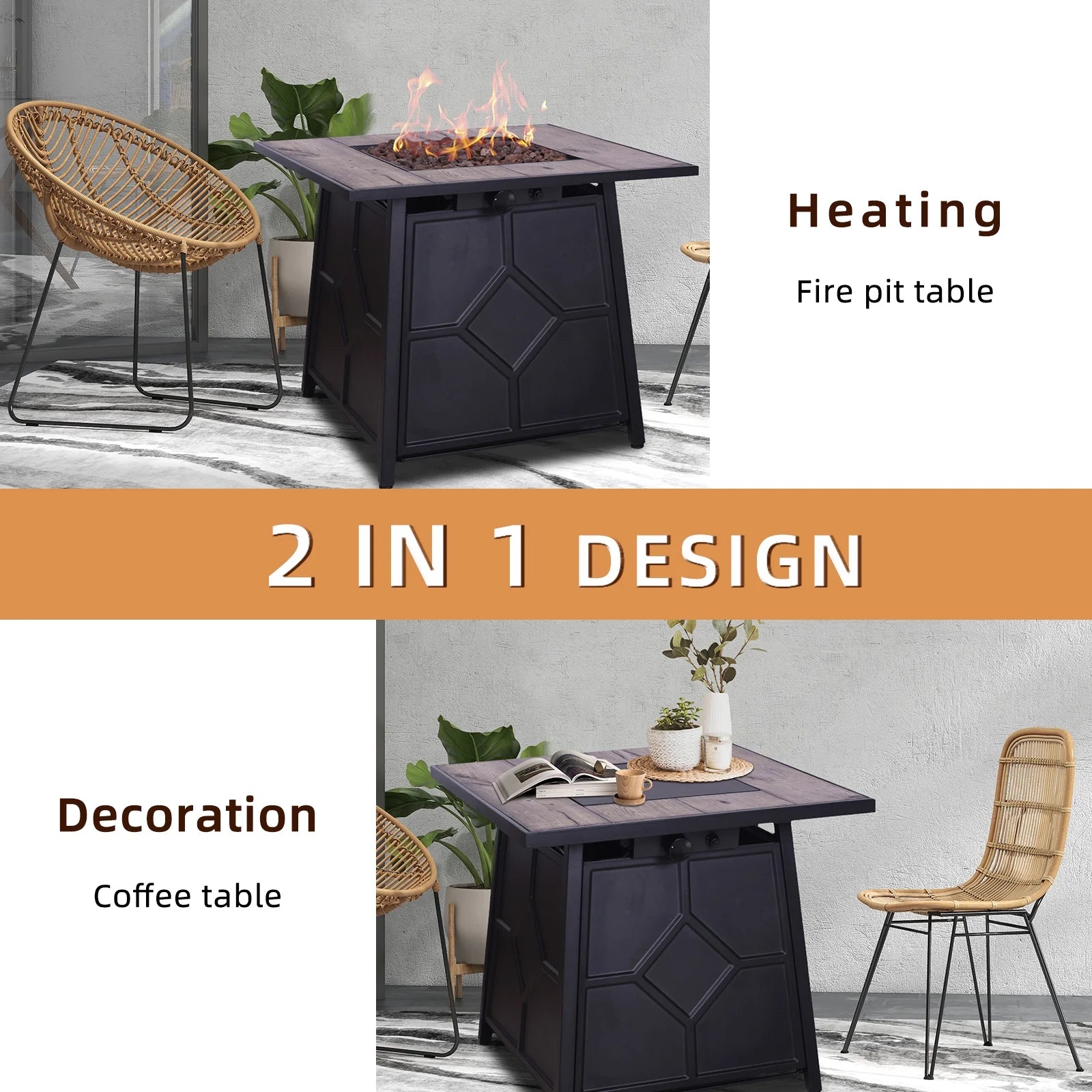 Afterglow Outdoor 28" Propane Fire Pit Table for Outside Patio Backyard Garden | Terra Fab Top & Steel Base