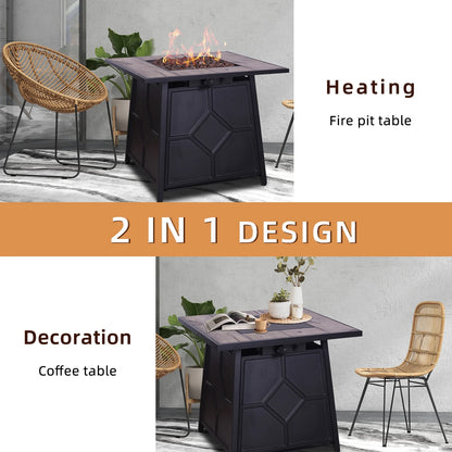 Afterglow Outdoor 28" Propane Fire Pit Table for Outside Patio Backyard Garden | Terra Fab Top & Steel Base