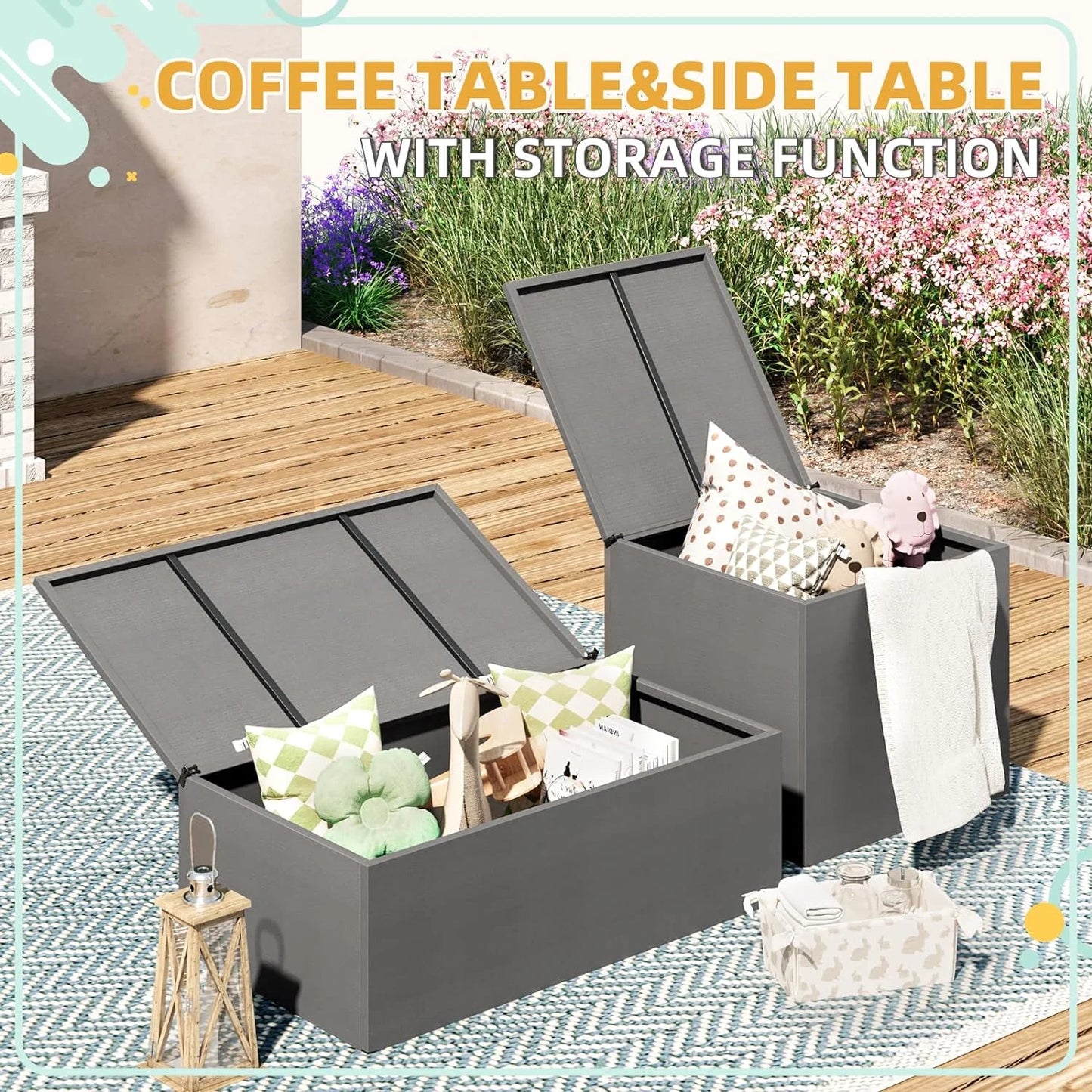 AECOJOY 7 Pieces Outdoor Furniture Set with Two Storage Boxes, Rattan Wicker Sectional Sofa Couch Patio Conversation Set, Dark Blue