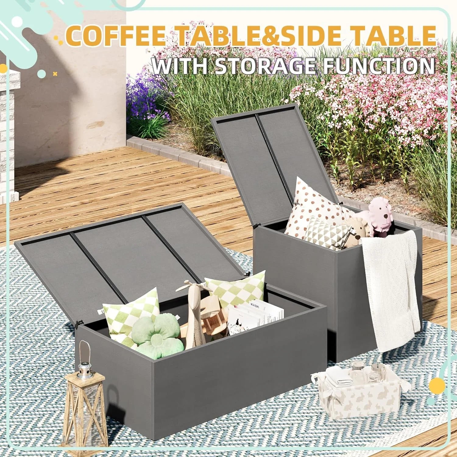 AECOJOY 7 Pieces Outdoor Furniture Set with Two Storage Boxes, Rattan Wicker Sectional Sofa Couch Patio Conversation Set, Dark Blue