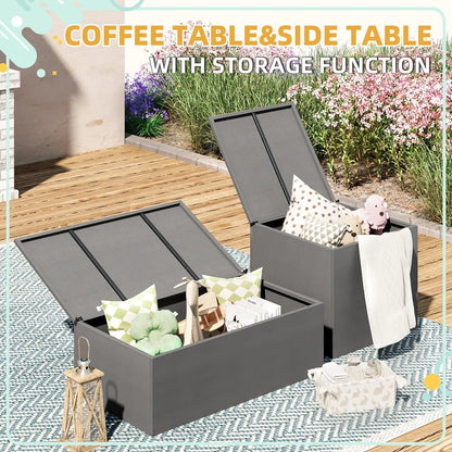 AECOJOY 7 Pieces Outdoor Furniture Set with Two Storage Boxes, Rattan Wicker Sectional Sofa Couch Patio Conversation Set, Dark Blue