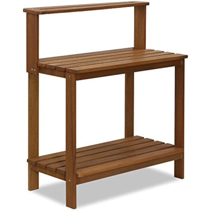 Outdoor Waterproof Hardwood Potting Bench - Durable Garden Storage Table for Patio, Natural Finish, 48x24in
