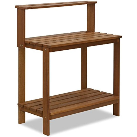Outdoor Waterproof Hardwood Potting Bench - Durable Garden Storage Table for Patio, Natural Finish, 48x24in