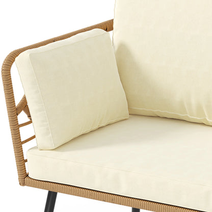 Uforic Outdoor Wicker Loveseat with Cushions and Rattan Side Table, All-Weather 2 Pieces Bistro Patio Conversation Furniture Set -Beige
