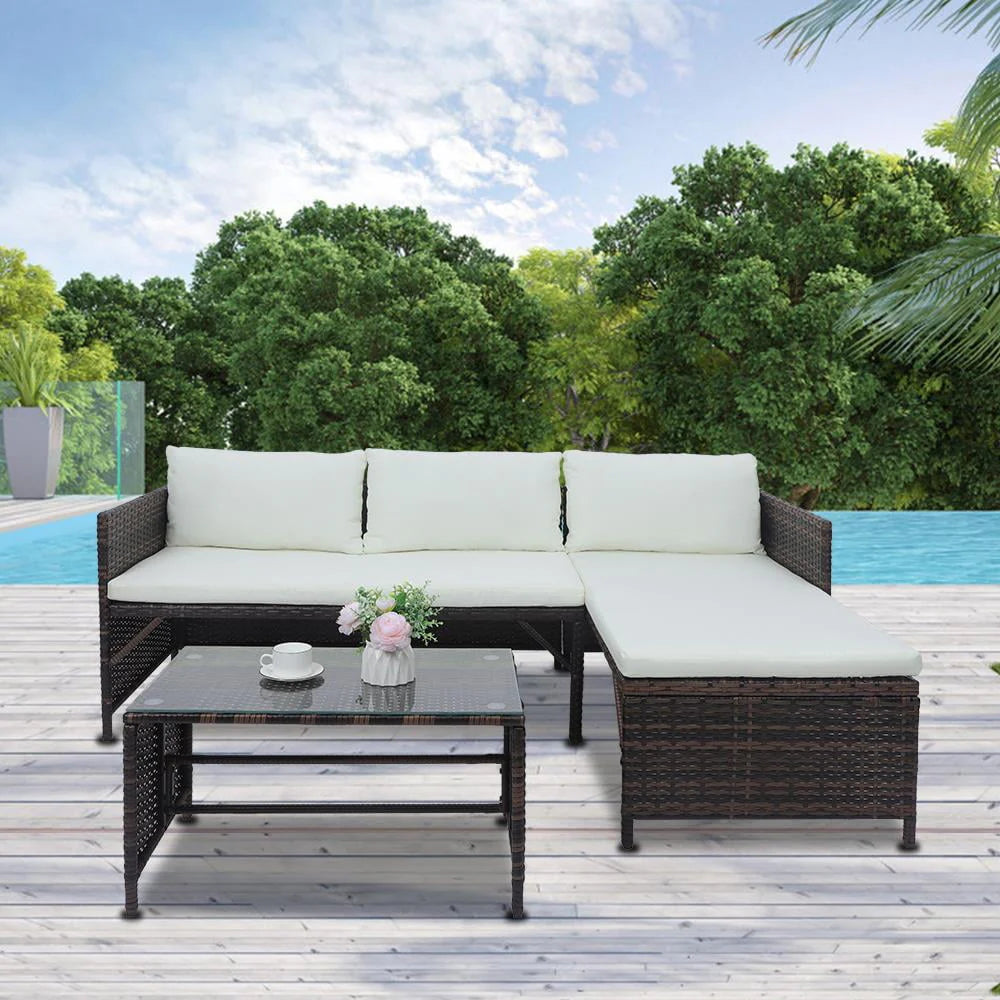 OverPatio 3 Piece Small Sectional Sofa Lounge and Love Seat, White