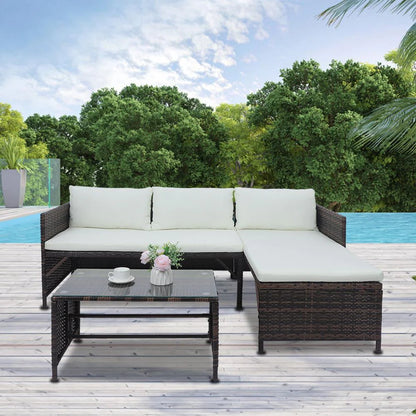 OverPatio 3 Piece Small Sectional Sofa Lounge and Love Seat, White