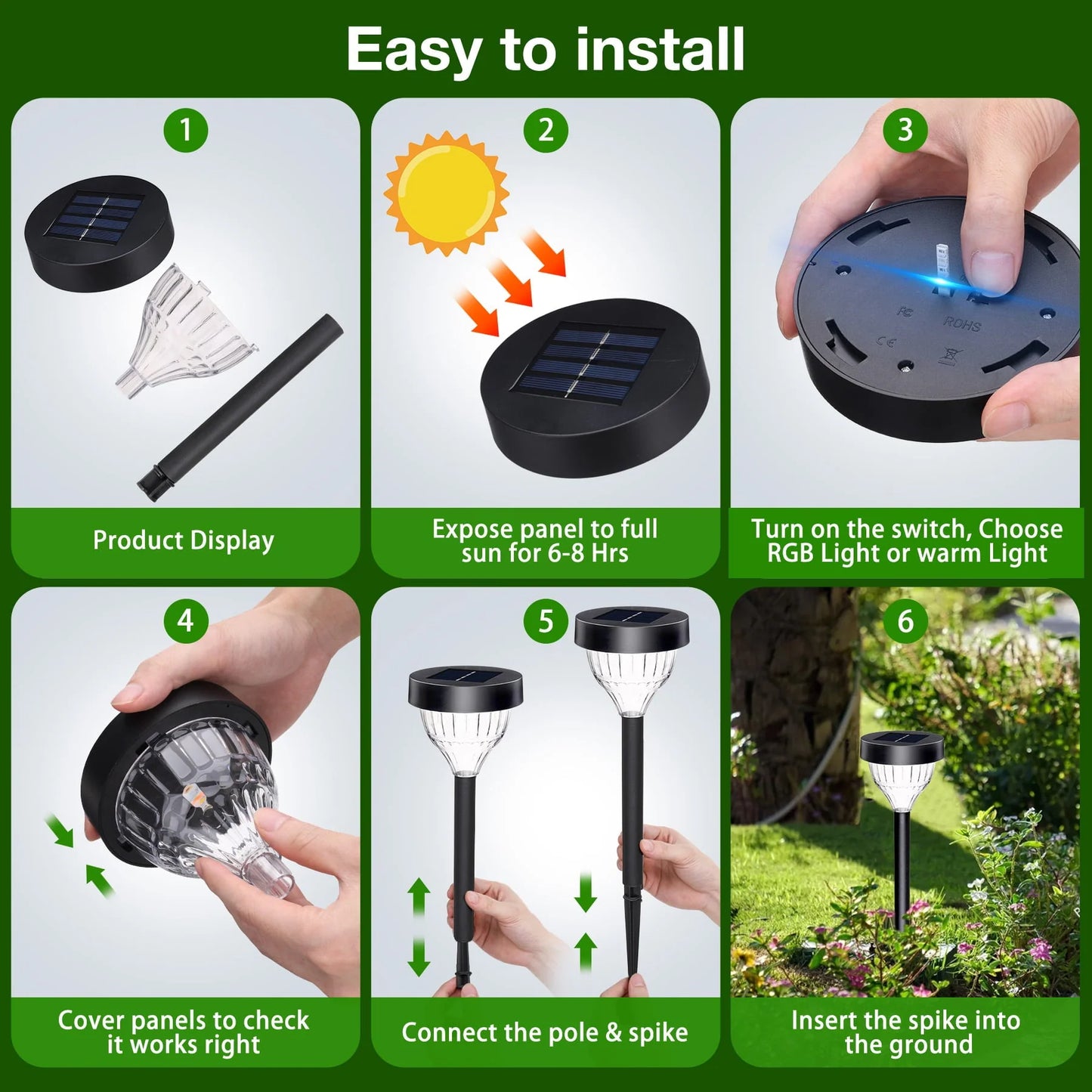 ThorFire 8Pack Solar Pathway Lights, LED Path Light Garden Lights Auto-on/off 5 Pattern Waterproof Solar Landscape Lights for Lawn Patio Yard Garden(Warm Light)