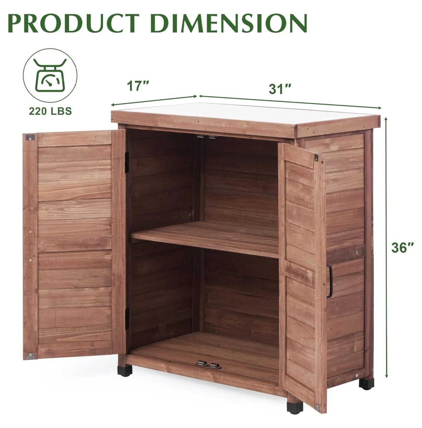 Outdoor Potting Bench with Storage Cabinet and Metal Top, Wood Workstation for Outdoor Patio, Garden