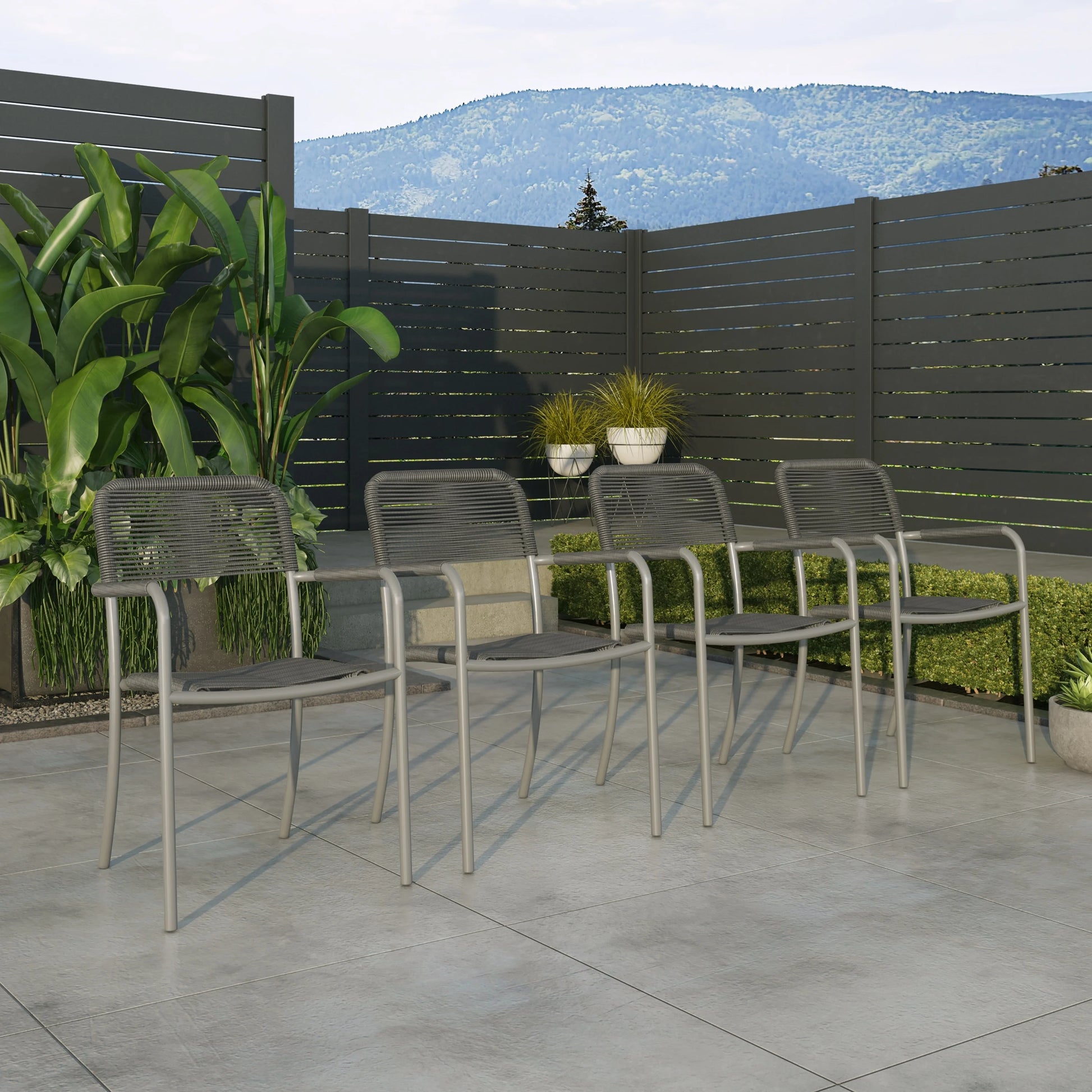 Amazonia Curry 2pc or 4pc Aluminum & Rope Outdoor Patio Dining Chairs Grey