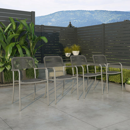 Amazonia Curry 2pc or 4pc Aluminum & Rope Outdoor Patio Dining Chairs Grey