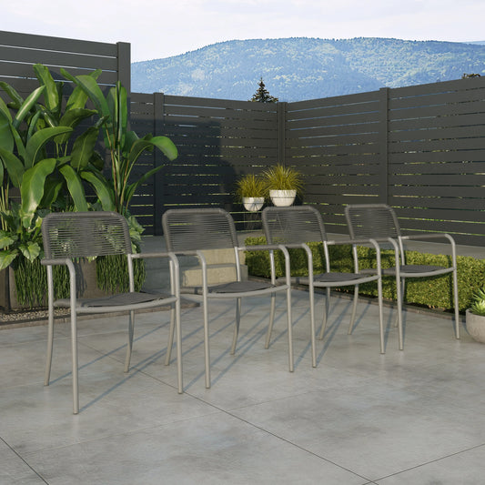 Amazonia Curry 2pc or 4pc Aluminum & Rope Outdoor Patio Dining Chairs Grey
