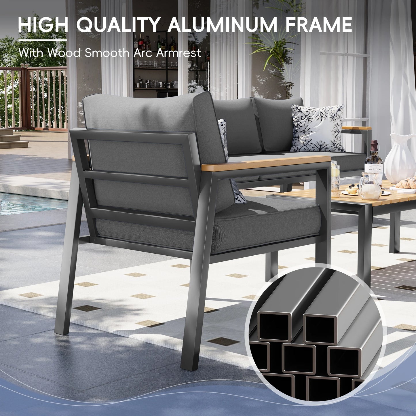 Poteban Aluminum Patio Furniture Sofa,All-Weather Metal Outdoor Sofa,Modern Couch with Waterproof Covers,Gray(Two Armchair)