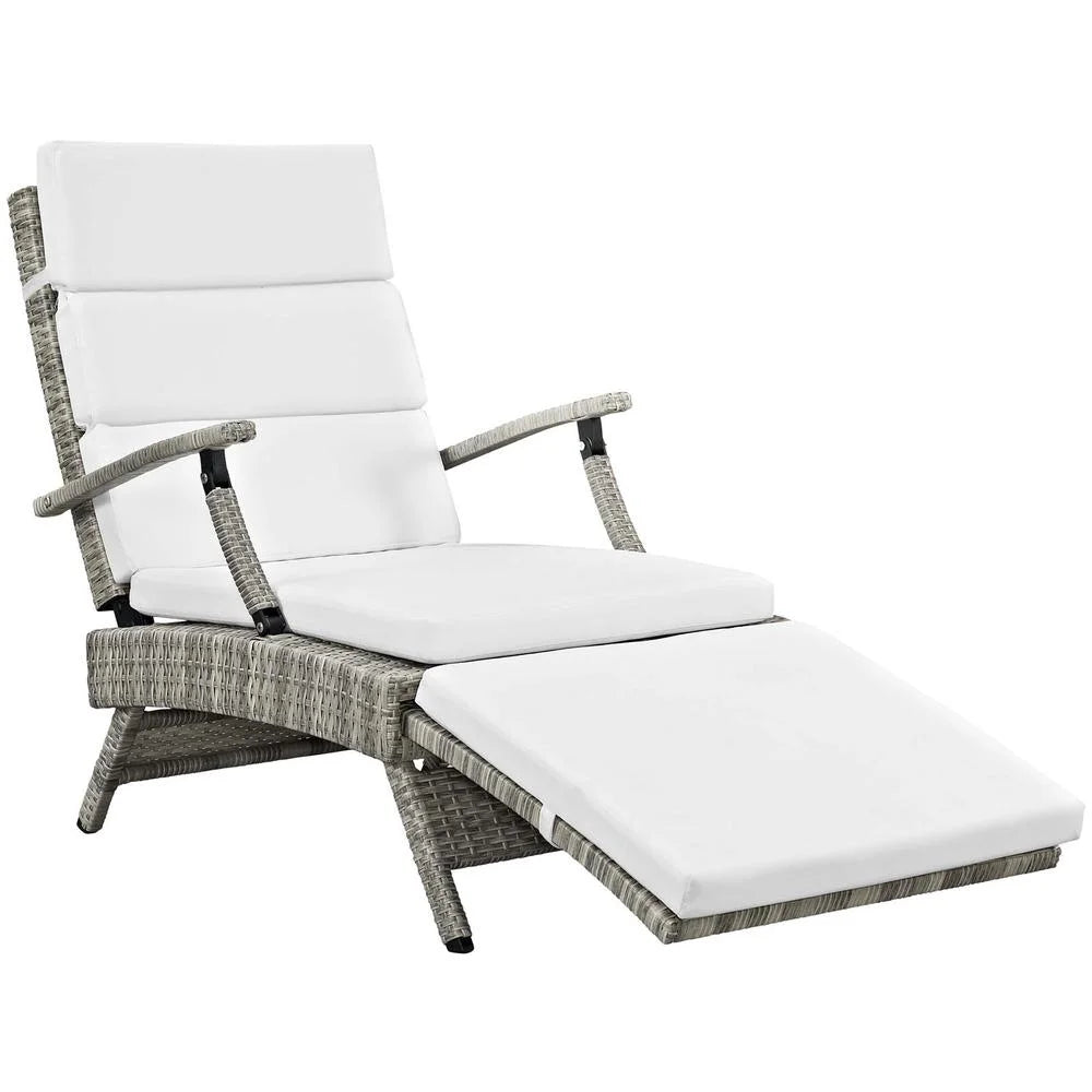Modway Envisage Chaise Outdoor Patio Wicker Rattan Lounge Chair in Light Gray White