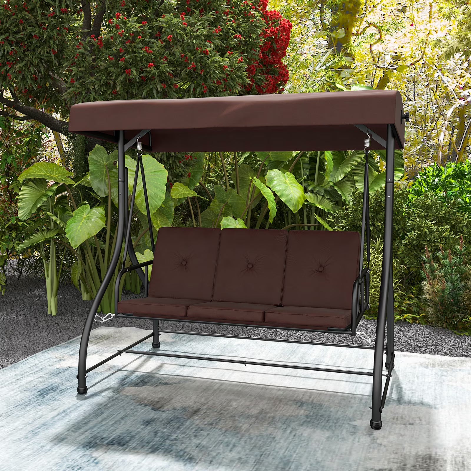 Costway 3-Seat Outdoor Converting Patio Swing Glider Adjustable Canopy Porch Swing Black
