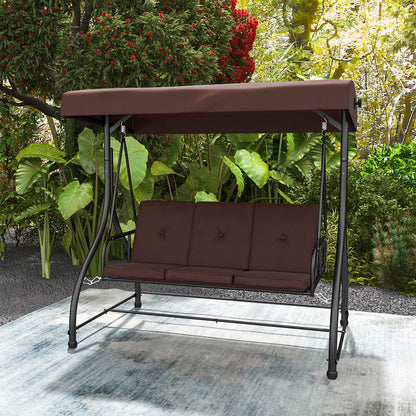 Costway 3-Seat Outdoor Converting Patio Swing Glider Adjustable Canopy Porch Swing Black