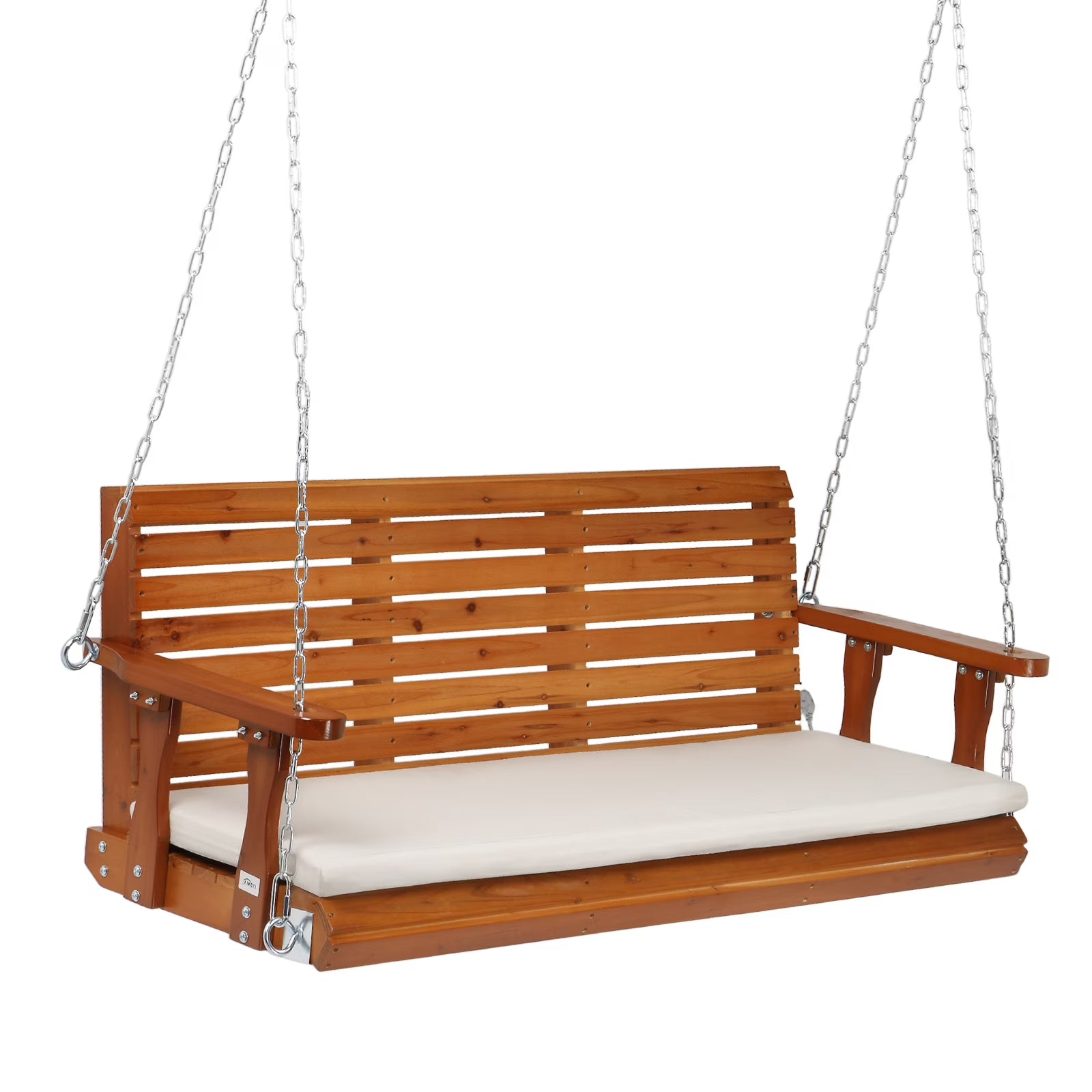 VINGLI Rustic Patio Swing, 5 FT, Adults, Wooden Frame, Porch Swing with Cushions, Chains, Rustic