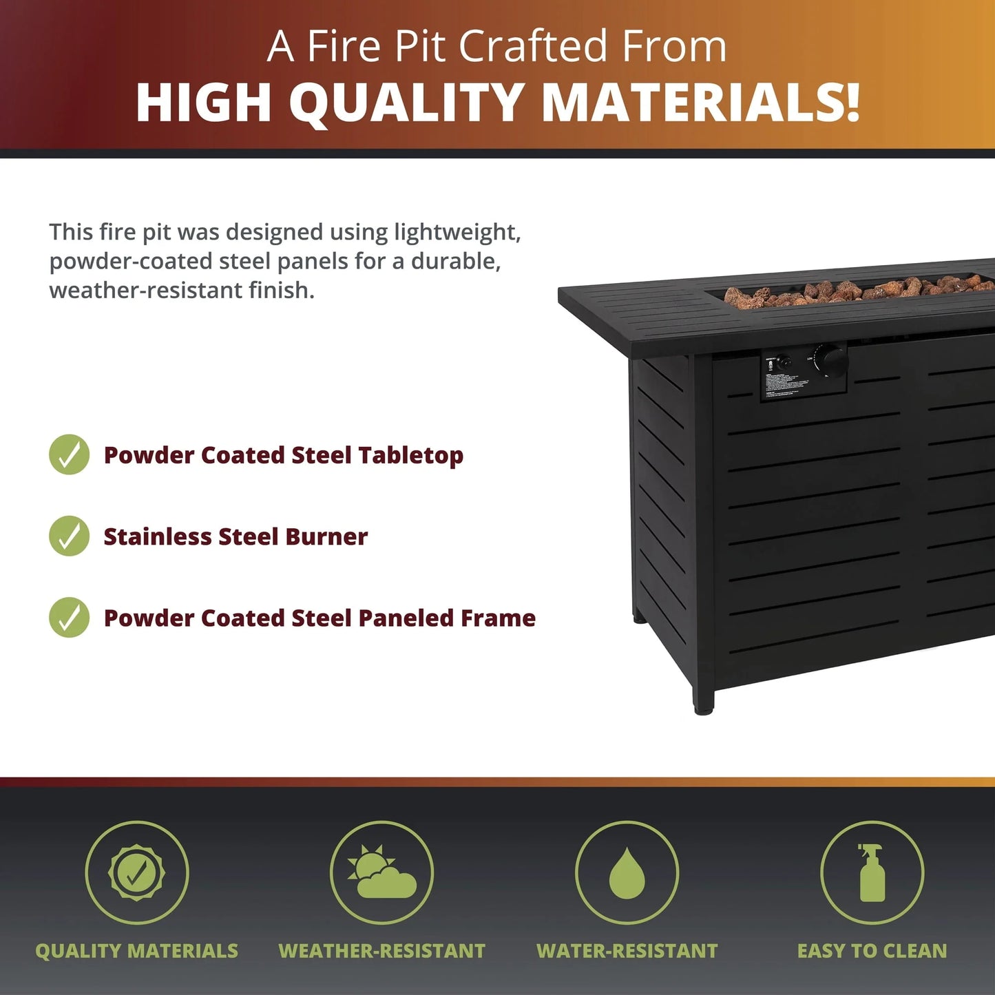 Kinger Home 42 inch Outdoor Propane Fire Pit Table for Patio, 50,000 BTU CSA Certified, Aluminum Frame, Lid, Weather Cover, Lava Rocks