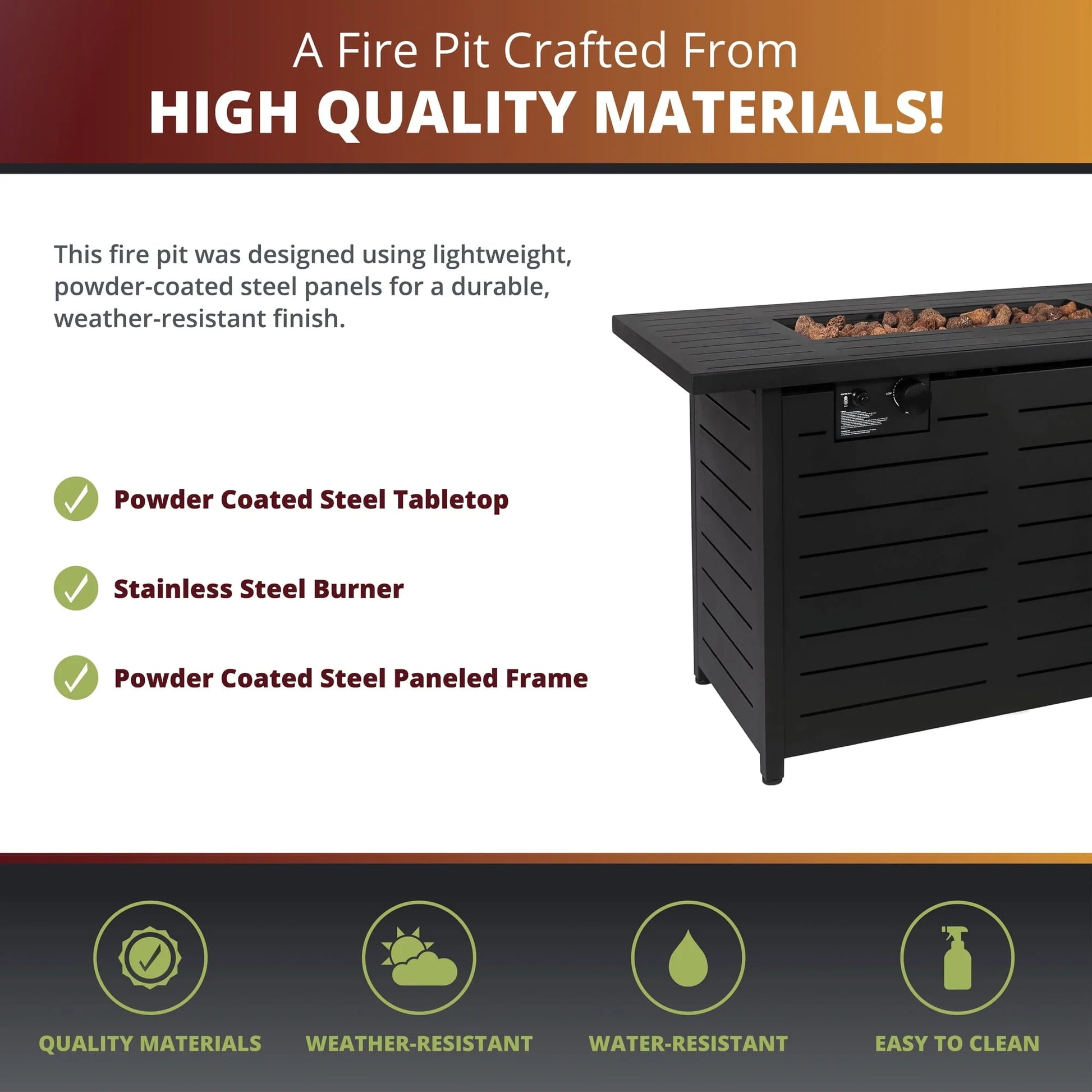 Kinger Home 42 inch Outdoor Propane Fire Pit Table for Patio, 50,000 BTU CSA Certified, Aluminum Frame, Lid, Weather Cover, Lava Rocks