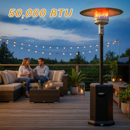 50000 BTU Propane Patio Heater with 20ft Heating Radius, Outdoor Heavy Duty Heater with Wheels & Adjustable Thermostat, Commercial & Residential Use, Freestanding Heater for Yard& Porch