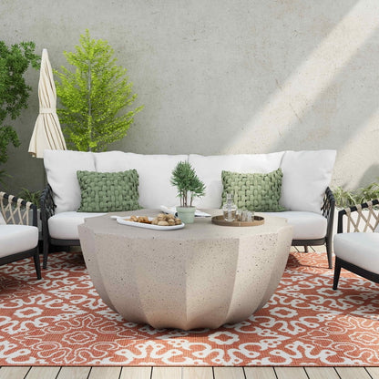 FFH 35.43" Coffee Table for Indoor & Outdoor, Modern Cement Table for Living Room, Patio, Backyards, White