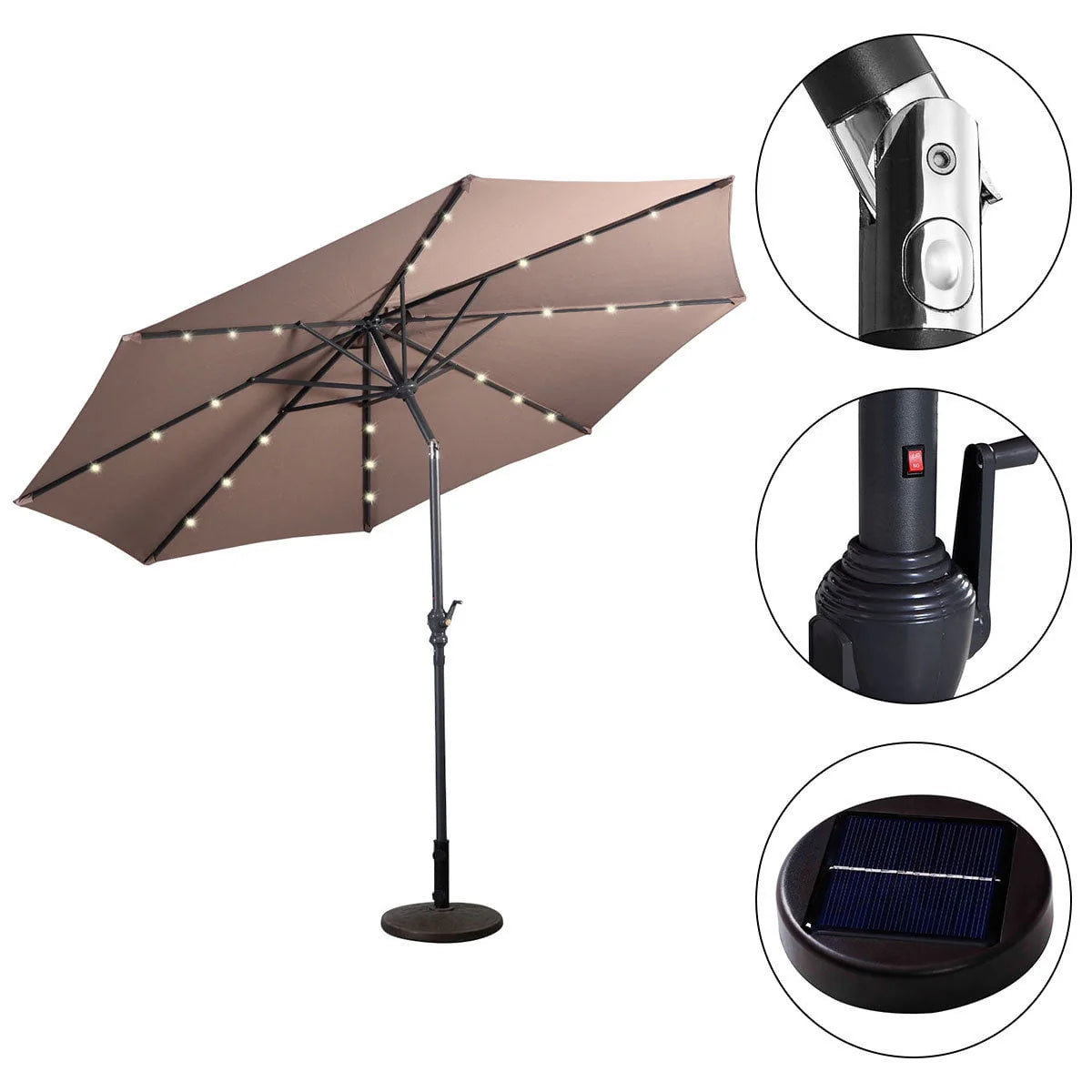 Costway 10ft Patio Solar Umbrella LED Patio Market Steel Tilt w/Crank Outdoor (Tan)
