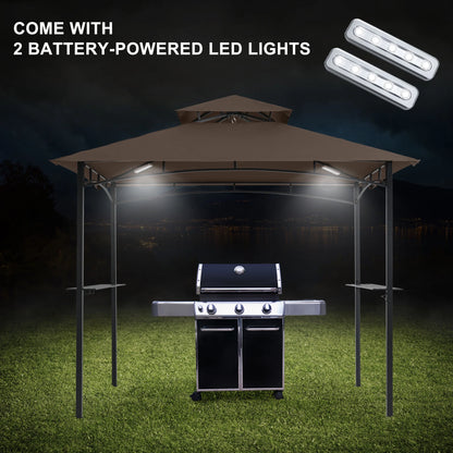 MASTERCANOPY 8' x 5' Grill Gazebo Outdoor BBQ Gazebo Canopy with LED Lights for Patio, Brown