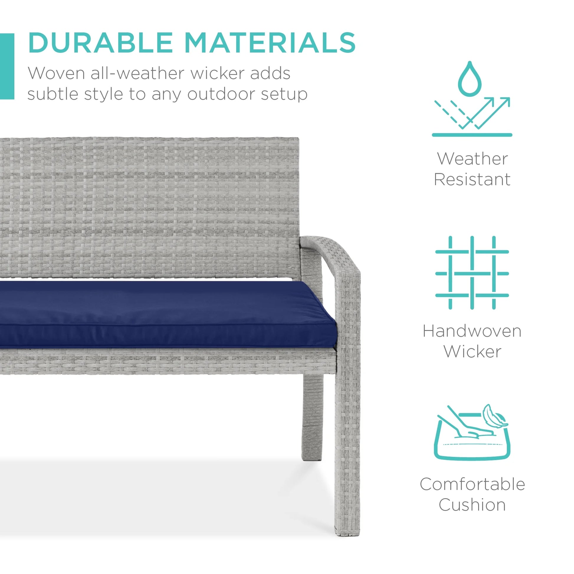 Best Choice Products 2-Person Outdoor Wicker Bench Garden Patio Porch Furniture w/700lb Capacity - Gray/Navy