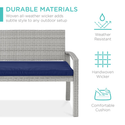 Best Choice Products 2-Person Outdoor Wicker Bench Garden Patio Porch Furniture w/700lb Capacity - Gray/Navy