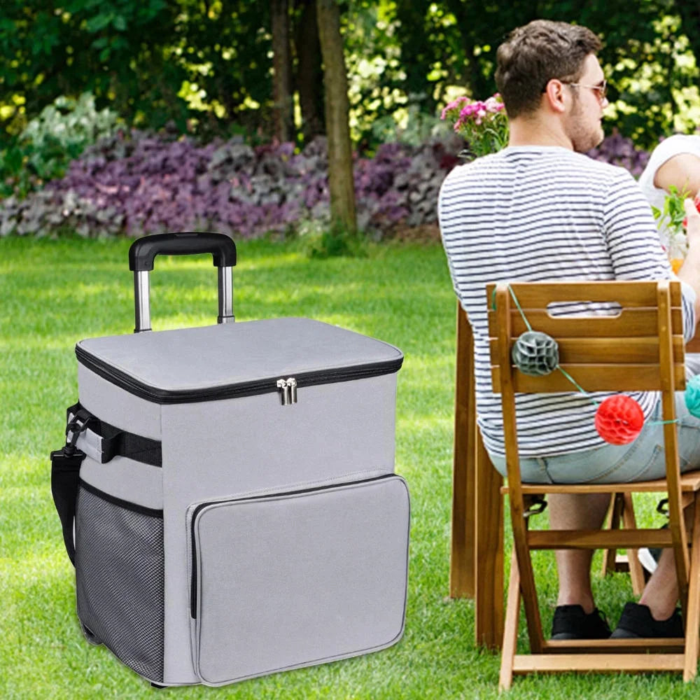 AITOCO Cooler on Wheels Lightweight Cooler Insulated Trolley Cart with Handle 35L Leakproof Bag for Travel Picnic Patio Outdoor Beach Camping manner