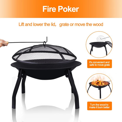 SUNOYAR Fire Pit, 22in Foldable Fire Pits Wood Burning Outdoor Firepit with Spark Screen, Poker for Bonfire Patio Backyard Garden Picnic, Black