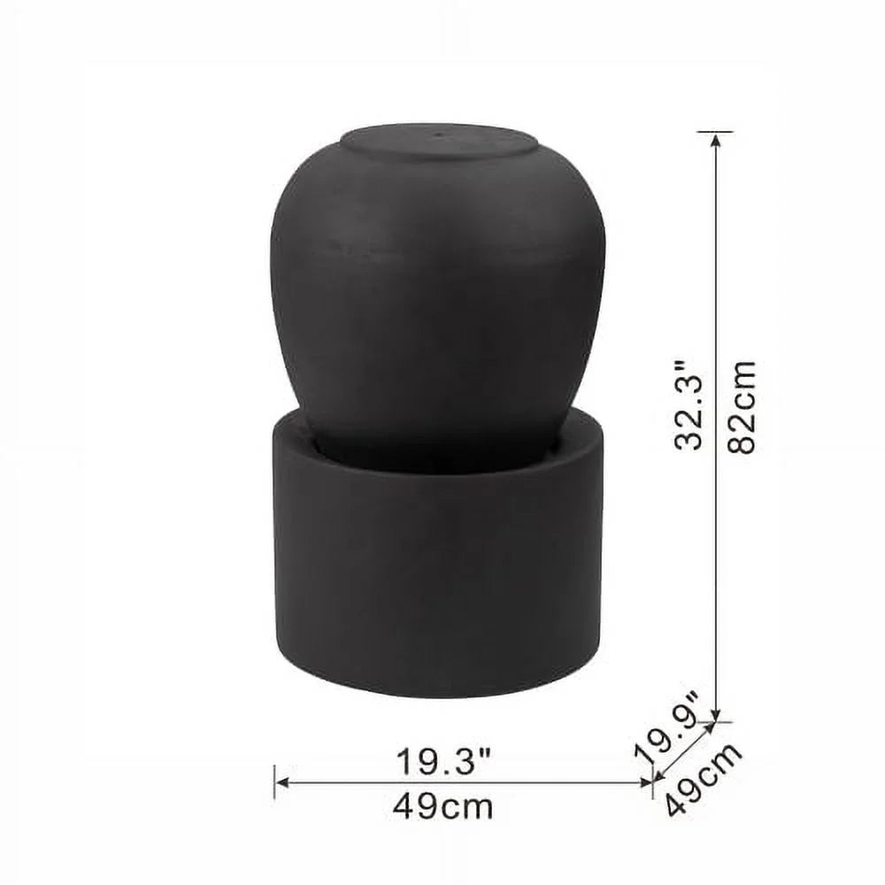 Heavy Outdoor Cement Fountain Black, Cute Unique Urn Design Water feature For Home Garden, Lawn, Deck & Patio 19.5x19.5x32.5"