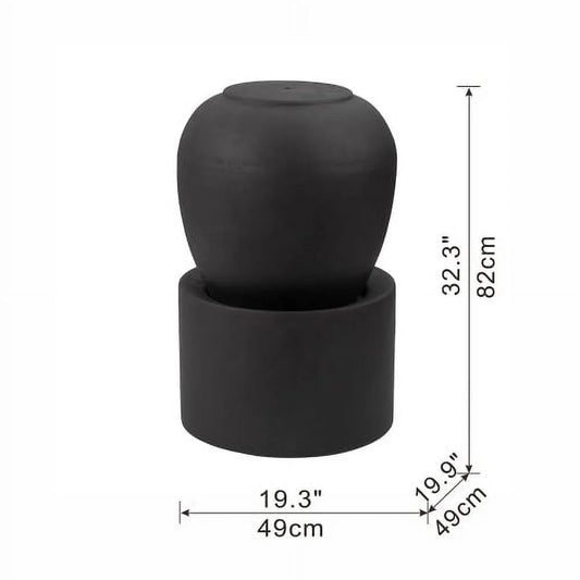 Heavy Outdoor Cement Fountain Black, Cute Unique Urn Design Water feature For Home Garden, Lawn, Deck & Patio 19.5x19.5x32.5"