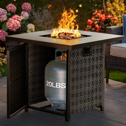 Philergo 28" Propane Fire Pit, 50,000 BTU Square Gas Fire Pit Table for Patio Garden Party with Lava Rocks, Removable Lid, CSA-Certified
