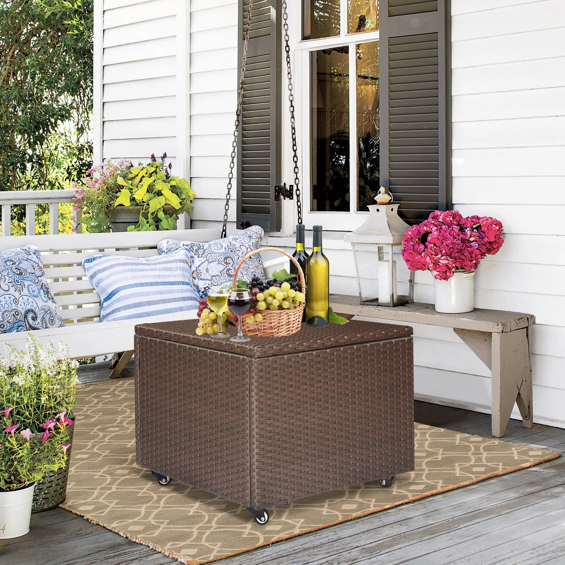 ATR ART to REAL 20 Gallon Resin Deck Box, Outdoor Container with Wheels for Patio Furniture Cushions Storage