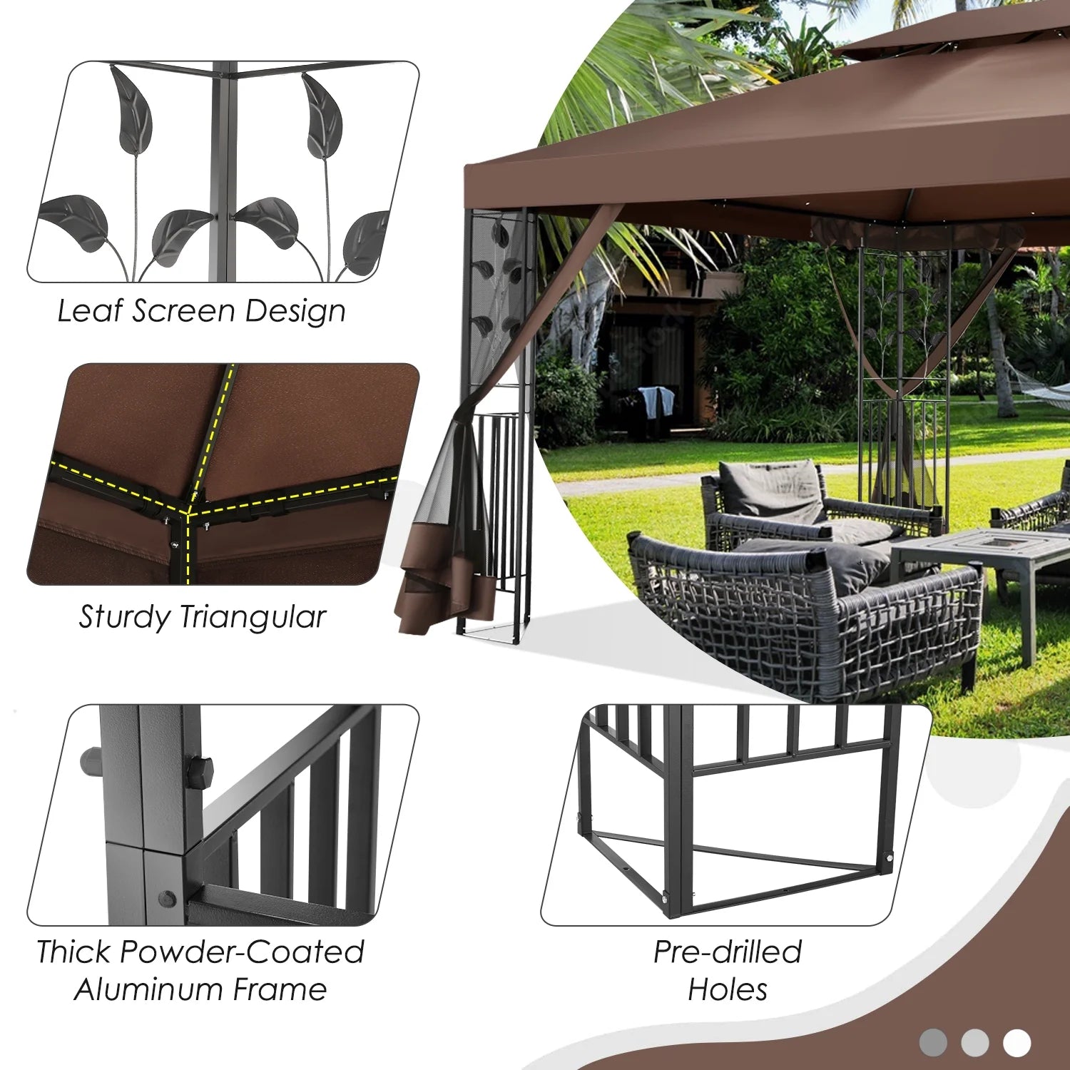 SANOPY 10'x13.3' Metal Patio Gazebo, Outdoor Gazebo Canopy Tent for Backyard with Mesh Curtains, Gazebos Shelter with Display Shelves, Steel Frame, Patio Covers for Tailgate