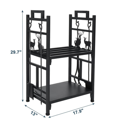 OverPatio Firewood Rack Fireplace Tool Rack Indoor Wood Holders Fireplace Tools Set Tongs Accessories