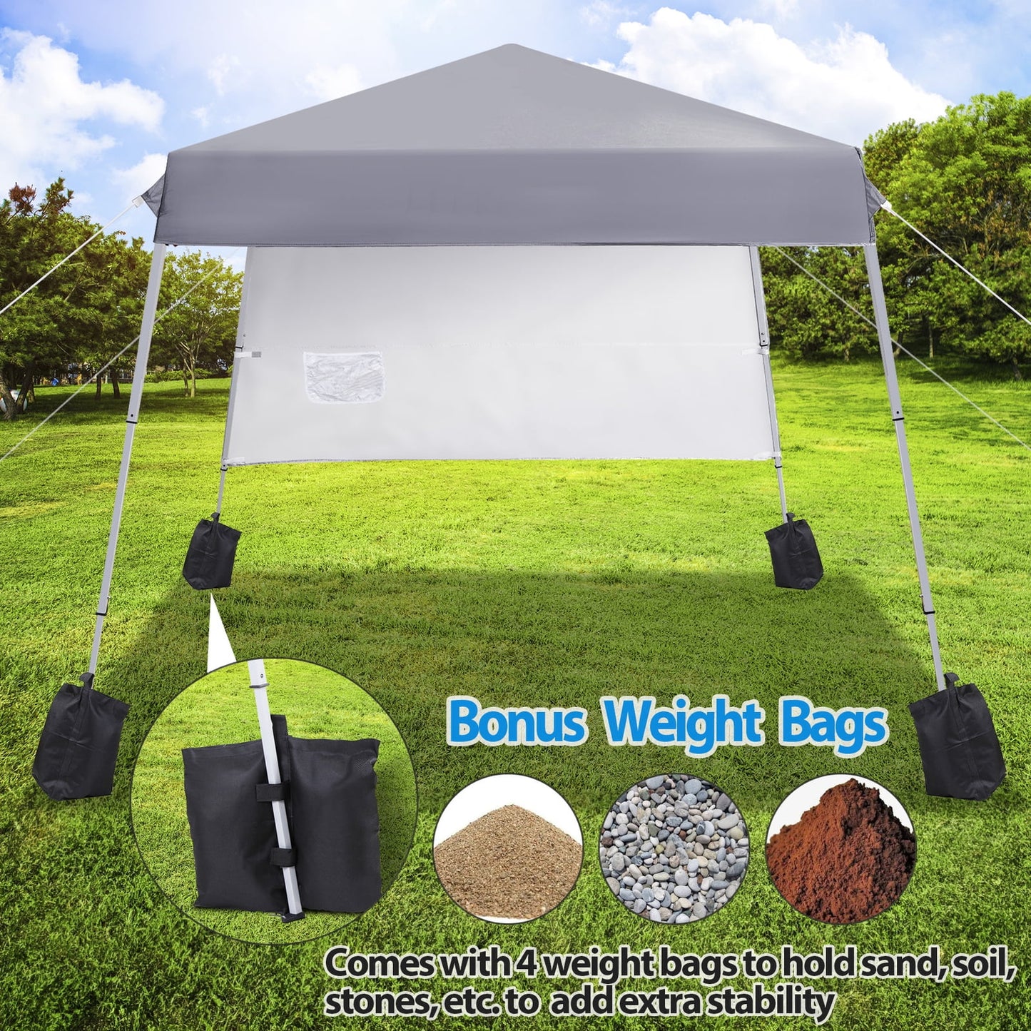 YUONAO 8x8 FT Slant Leg Pop Up Canopy Tent with Sidewall, Outdoor Wedding Party Gazebo, Portable Sun Shelter for Patio, Backyard, Beach – Gray